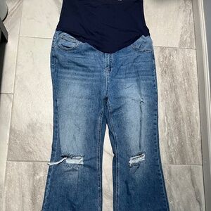 3x maternity full panel pink blush jeans